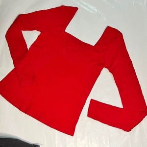 Red square collar sweater